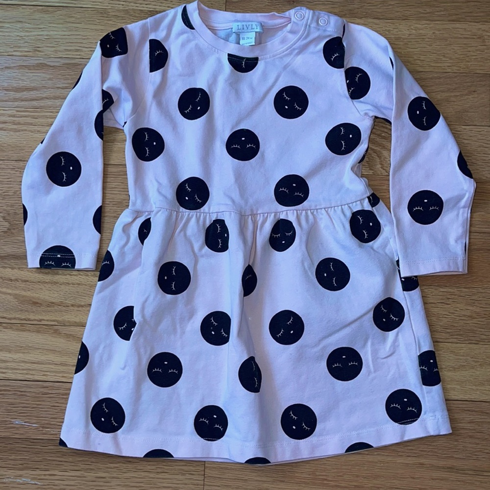 Livly girls cotton long sleeve dress with smiley moon 18-24 months